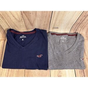 Hollister Men XS Tshirt Vneck Short Sleeve Lot of 2 BLUE GRAY X-SMALL